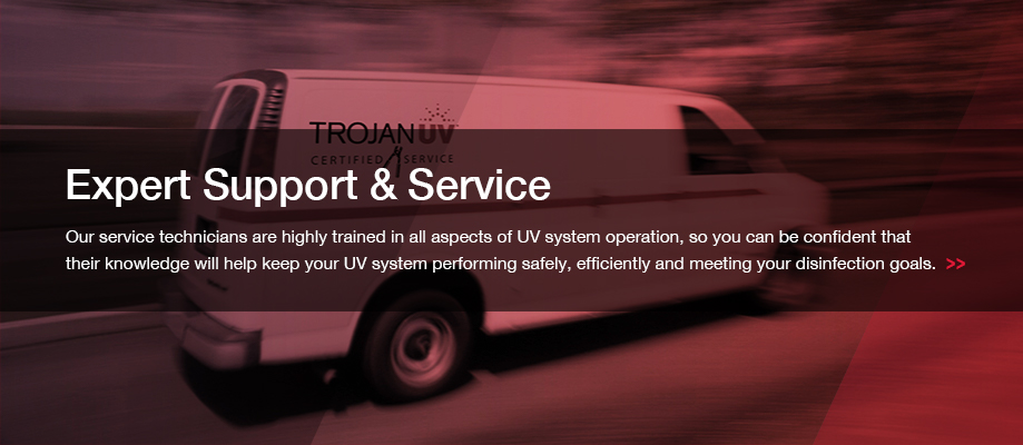 Trojan's team of certified service technicians are highly trained in all aspects of UV system operation, so you can be confident that their knowledge will help keep your UV system performing safely, efficiently and meeting your disinfection goals.